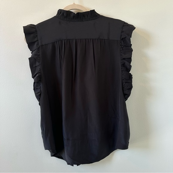 FRAME black 100% silk ruffle blouse size large - Picture 9 of 9